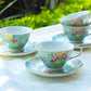 Green Shabby Rose Fine Porcelain Tea Cup and Saucer