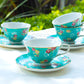 Turquoise Shabby Rose Fine Porcelain Tea Cup and Saucer