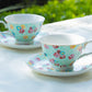 Blue Shabby Rose Fine Porcelain Tea Cup and Saucer