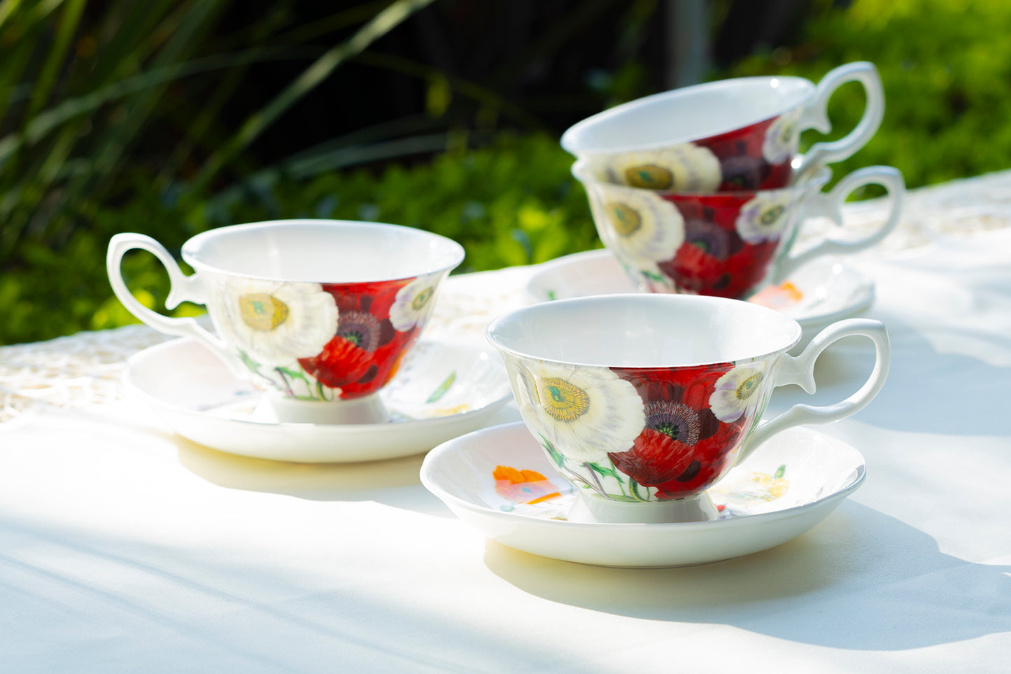 Poppy Field Bone China Tea Cup and Saucer