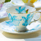 Iris Floral Fine Porcelain Tea Cup and Saucer Set of 4
