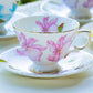 Iris Floral Fine Porcelain Tea Cup and Saucer Set of 4