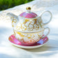 Pink Gold Scroll Fine Porcelain Tea For One Set