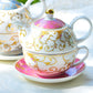Pink Gold Scroll Fine Porcelain Tea For One Set