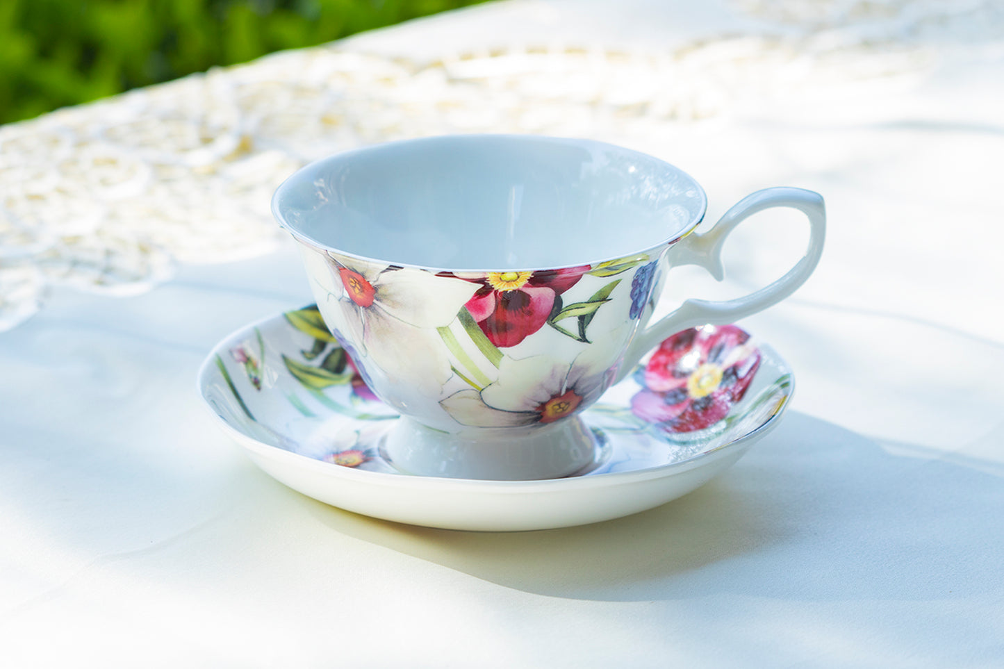 red pansy bone china tea cup
