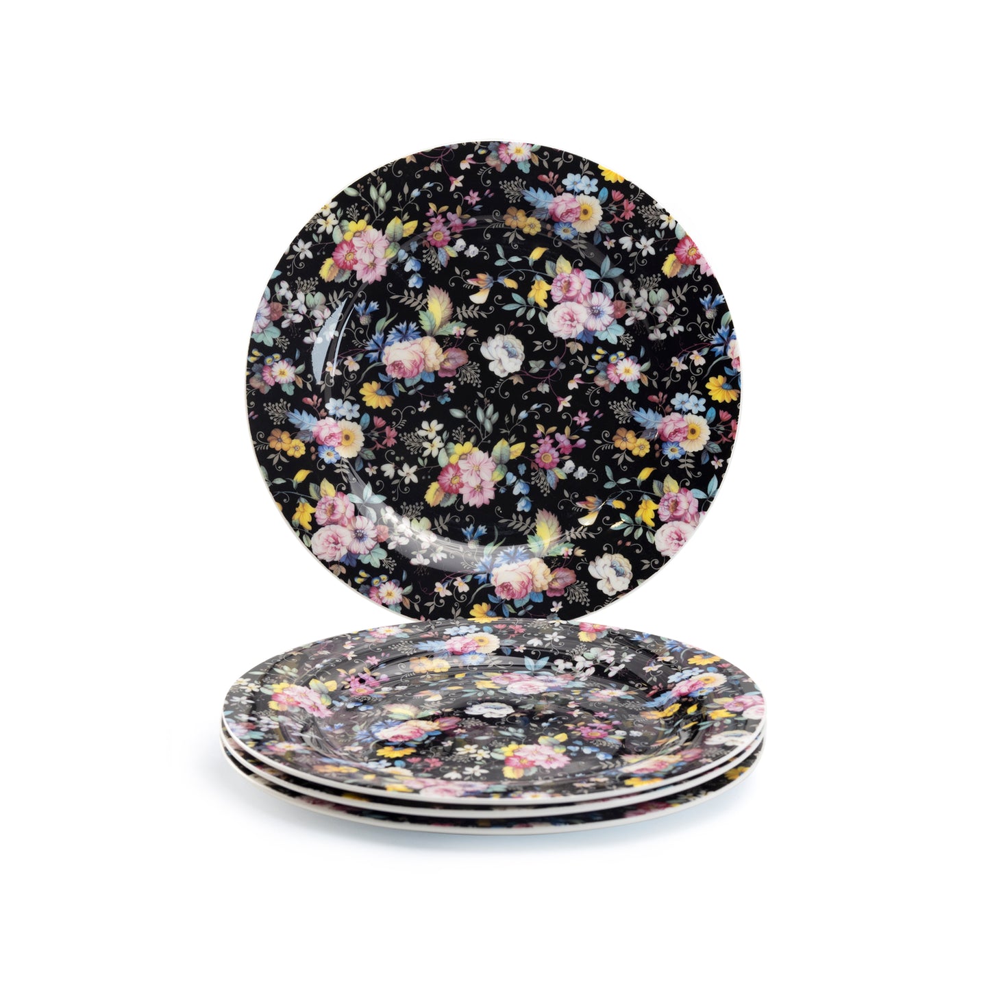 Stechcol Gracie Bone China Petite Rose Black Bone China Dessert Plate Set of 4