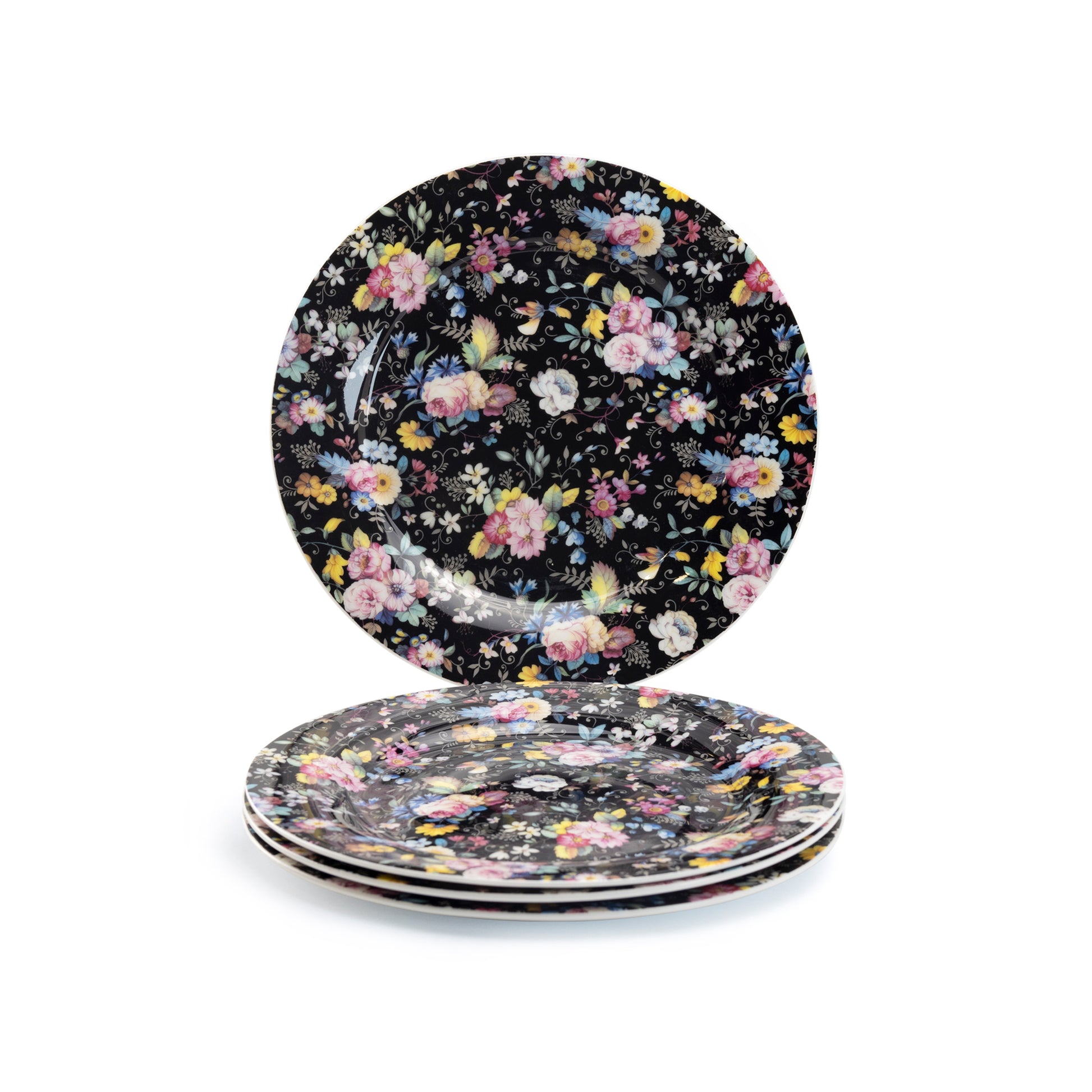Stechcol Gracie Bone China Petite Rose Black Bone China Dessert Plate Set of 4