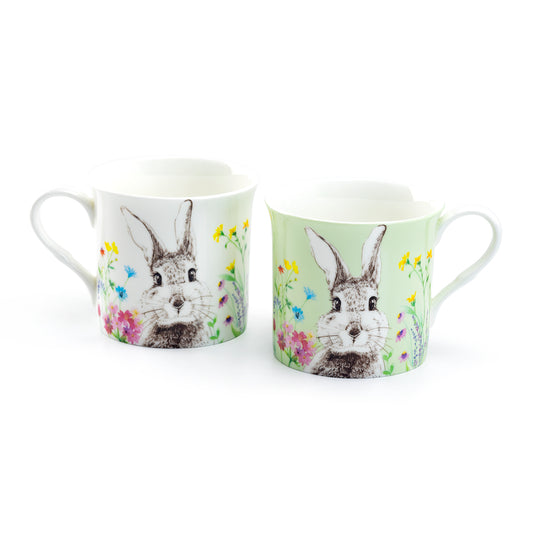 Stechcol Gracie Bone China Green & White Flower Bunny Assorted Mugs