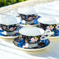 Stechol Gracie Bone China Victorian Petite Rose Black Bone China Cup and Saucer Set of 4