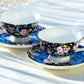 Stechol Gracie Bone China Victorian Petite Rose Black Bone China Cup and Saucer Set of 2