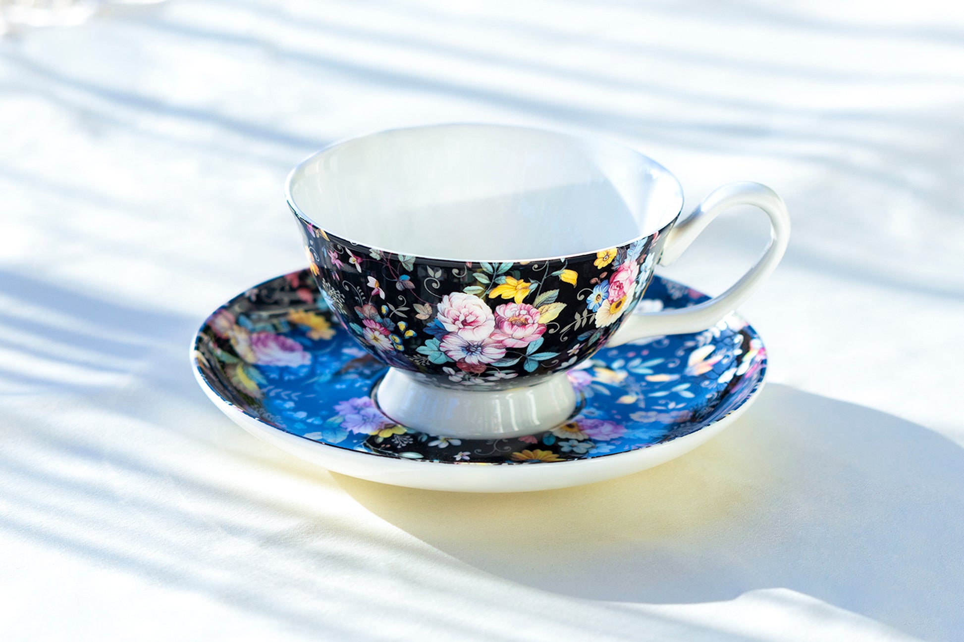 Stechol Gracie Bone China Victorian Petite Rose Black Bone China Cup and Saucer