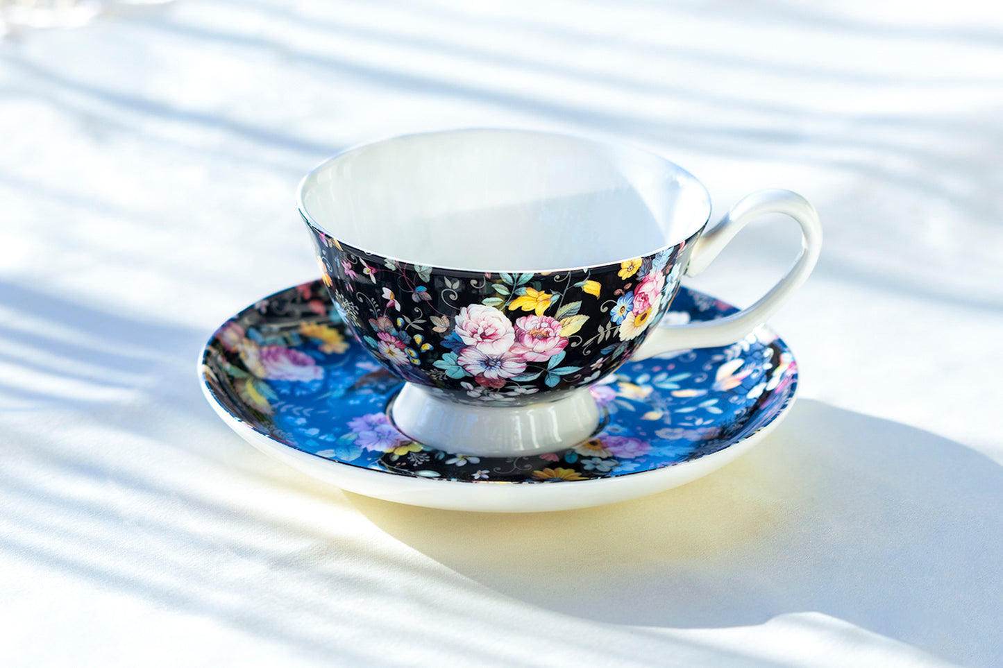 7.5" Victorian Petite Rose Black Bone China Dessert Plate