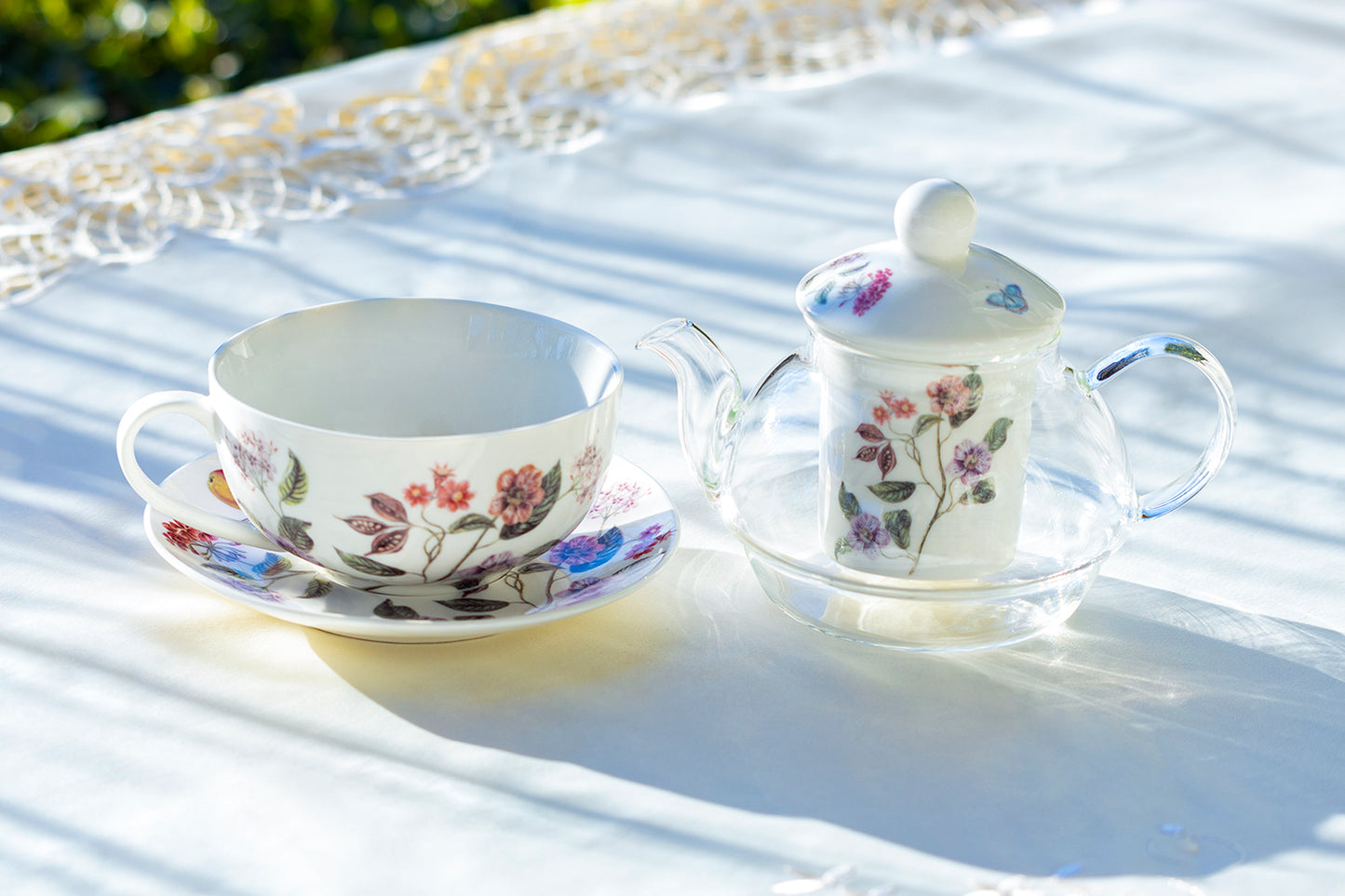 Grace Teaware Garden Joy Glass Fine Porcelain Tea For One with Tea Infuser