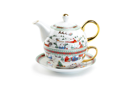 Holiday Winter Wonderland Snow Town Snow Village Tea For One
