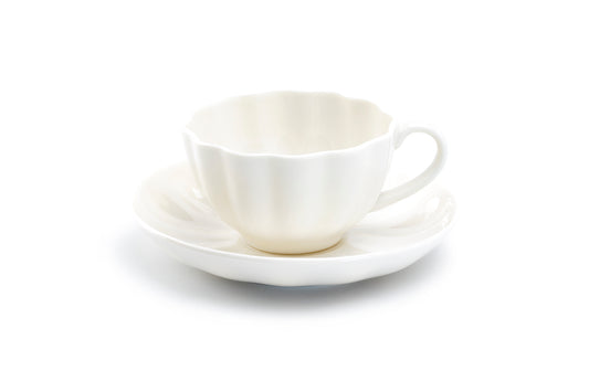 Grace Teaware White Scallop Fine Porcelain Tea Cup and Saucer