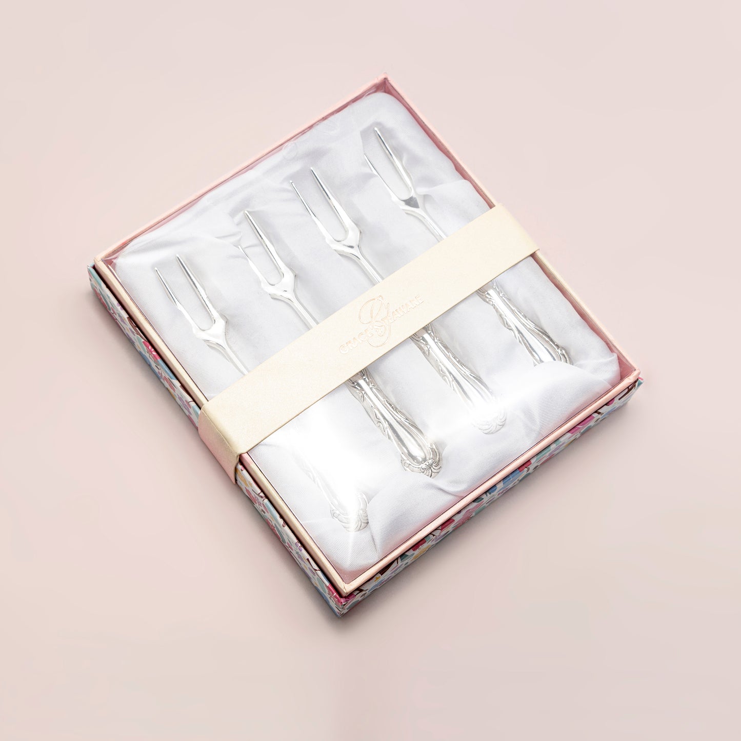 Silver Plated Fork Set of 4 with Scroll Decor Handle Design