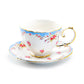 Grace Teaware Rose with Blue Accent Fine Porcelain Tea Cup and Saucer