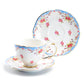 Grace Teaware Rose with Blue Accent Fine Porcelain Tea Cup and Saucer Set