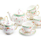 Grace Teaware Rose with Green Accent Fine Porcelain 11-Piece Tea Set