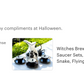 Witches Brew Pitcher + 4 Assorted Halloween Tea Cup and Saucer Sets - Ver. A