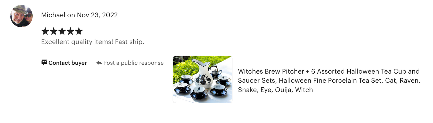 Witches Brew Pitcher + 6 Assorted Halloween Tea Cup and Saucer Sets - Ver. A