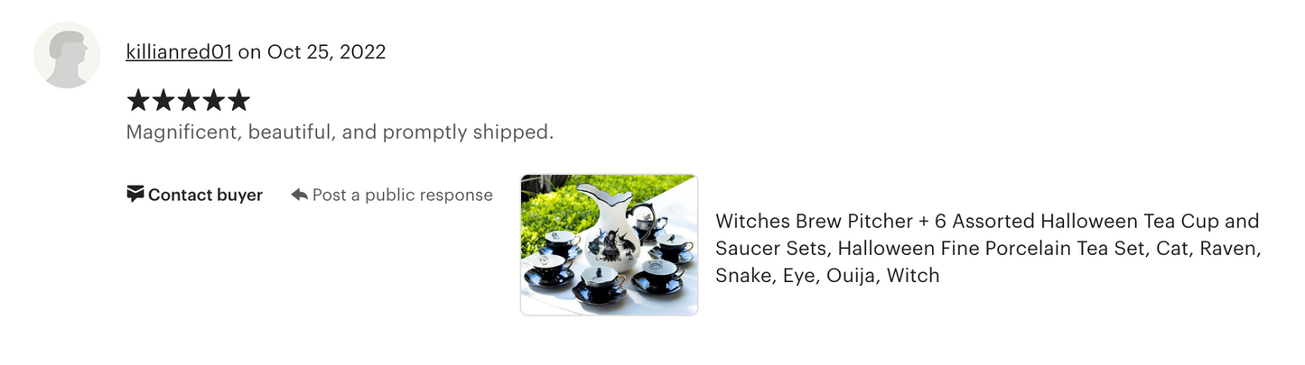 Witches Brew Pitcher + 6 Assorted Halloween Tea Cup and Saucer Sets - Ver. A