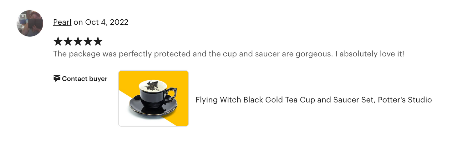 Flying Witch Black Gold Tea Cup and Saucer