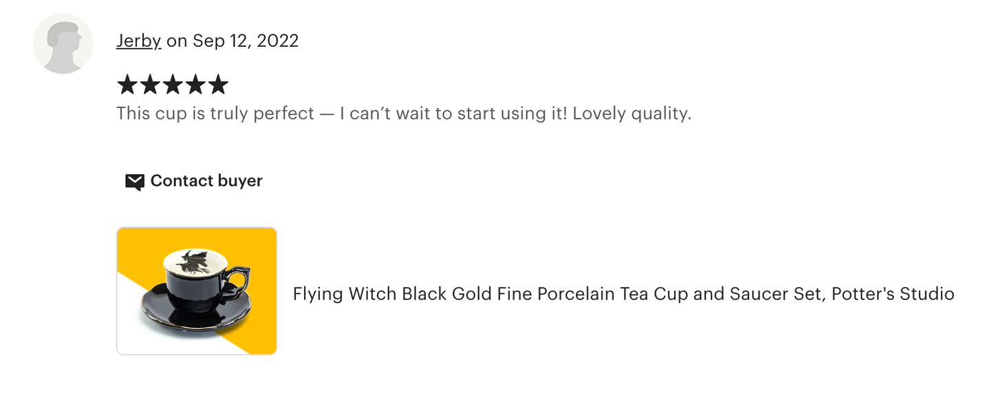Flying Witch Black Gold Tea Cup and Saucer