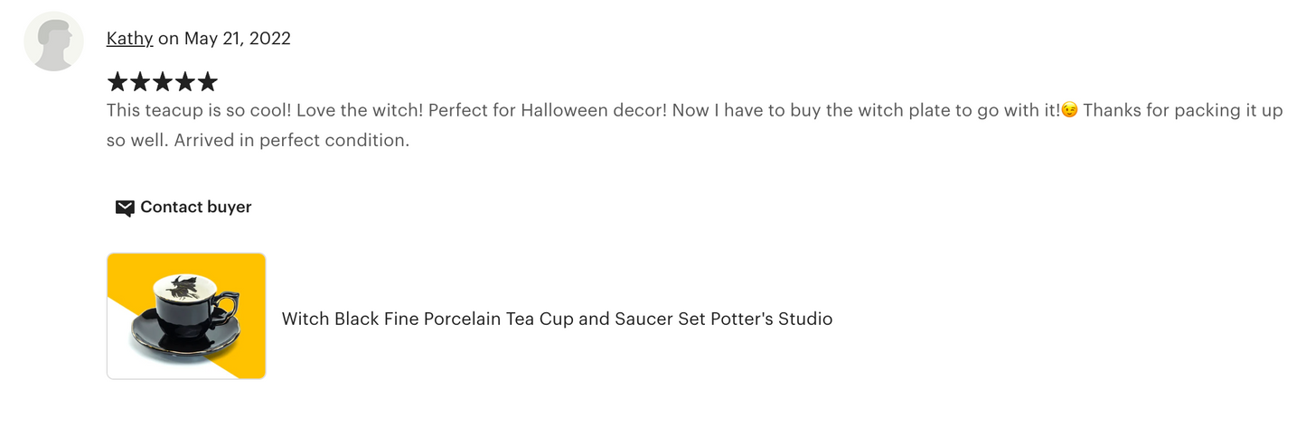 Flying Witch Black Gold Tea Cup and Saucer