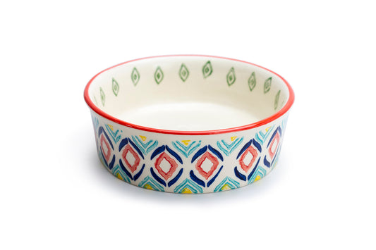 6.25" Organic Ikat Multicolor Heavy Weight Ceramic Pet Bowl