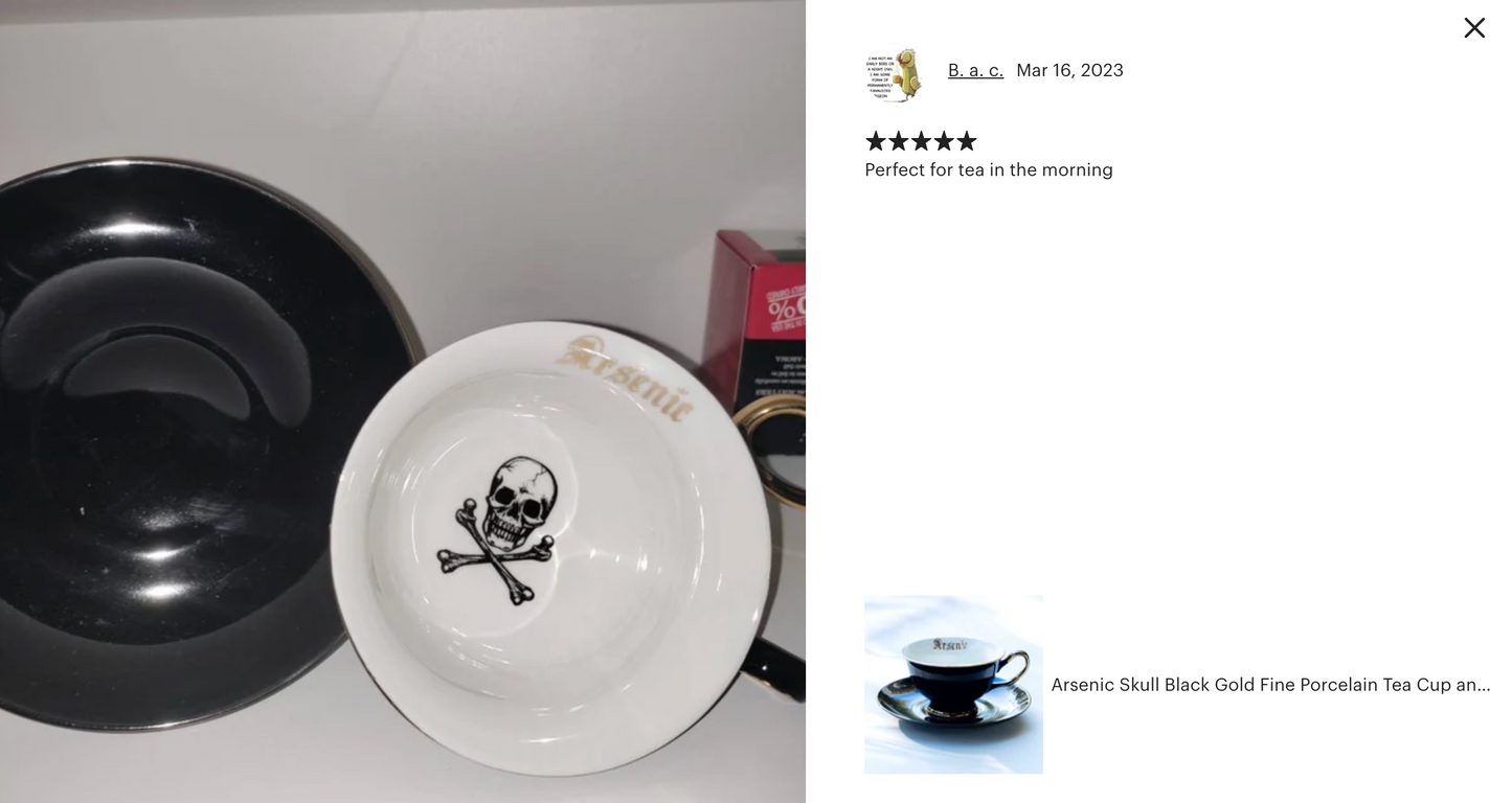 Arsenic Skull Black Gold Tea Cup and Saucer