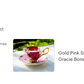 Gold Pink Stem Rose Bone China Tea Cup and Saucer