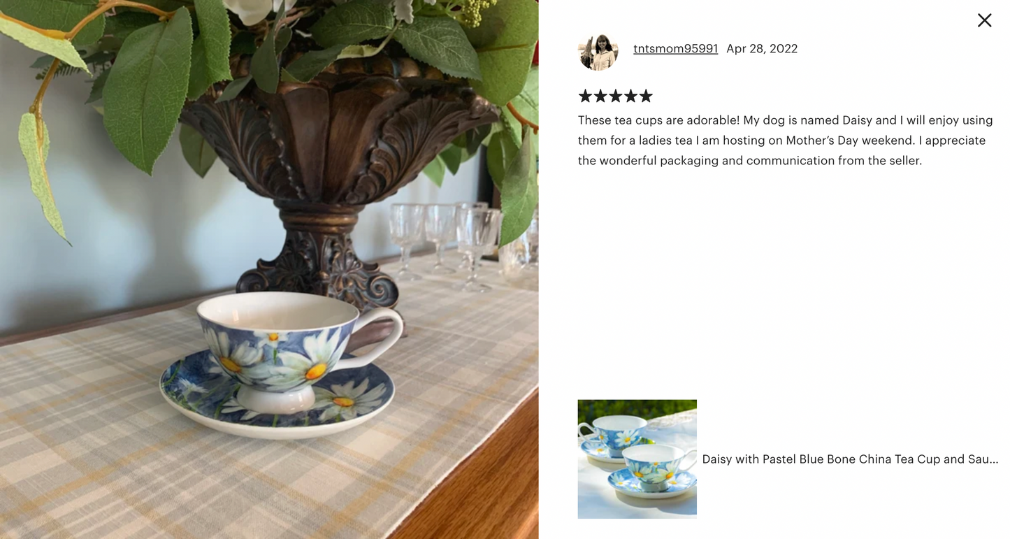 Daisy Blue Bone China Tea Cup and Saucer