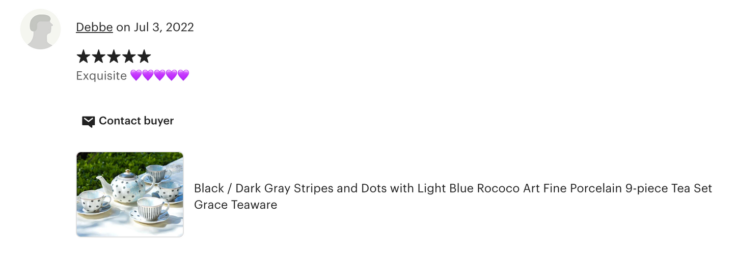 Dark Gray Stripes and Dots with Blue Toile Fine Porcelain Tea Set