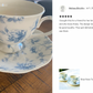 Blue Rose Toile Fine Porcelain Tea Cup and Saucer