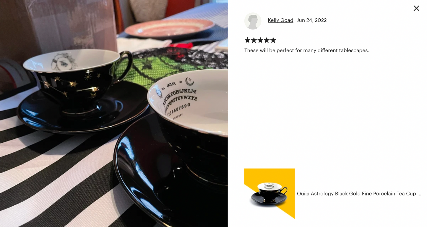Ouija Astrology Black Gold Tea Cup and Saucer