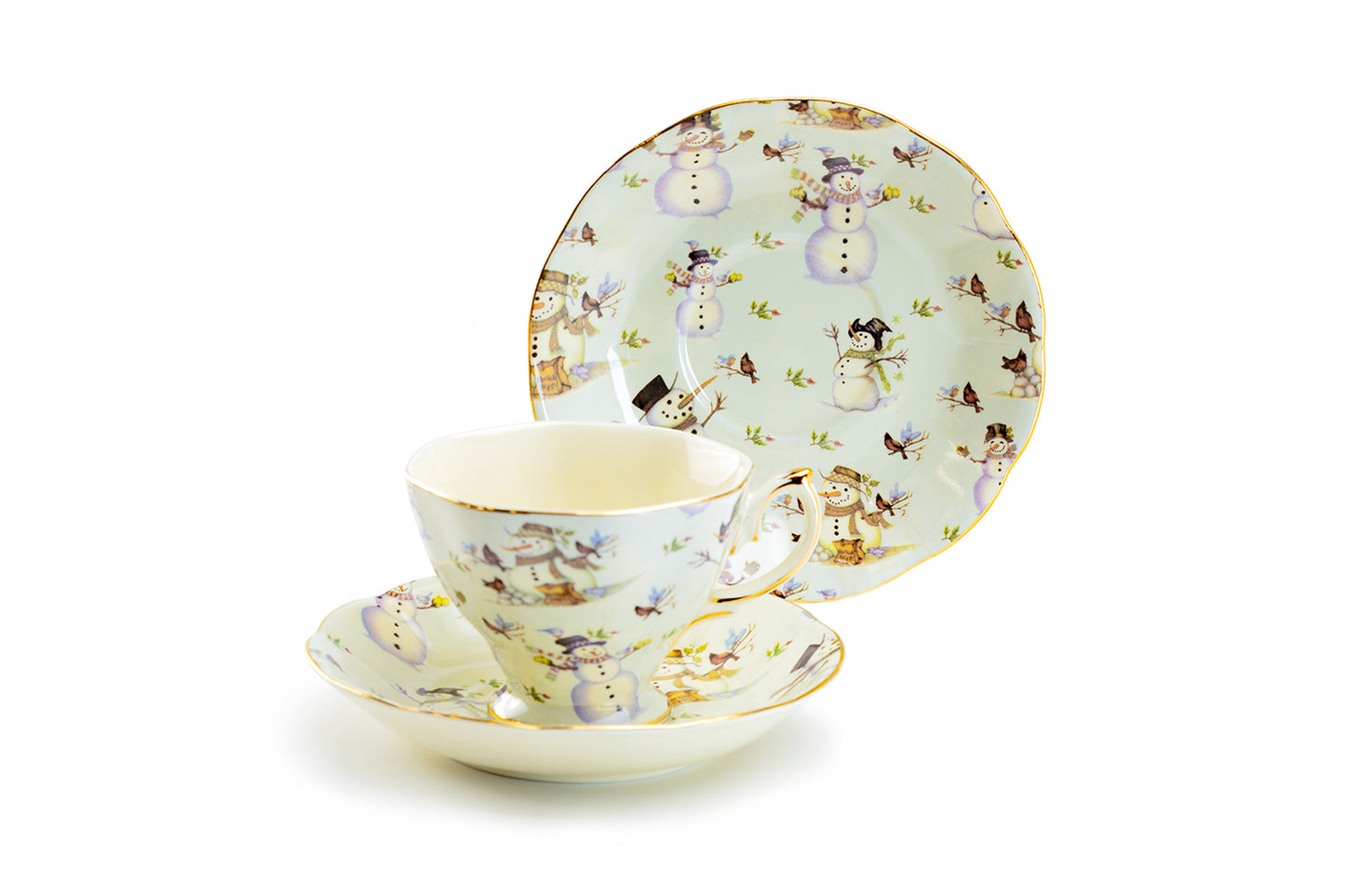 Grace Teaware Holiday Snowman Fine Porcelain Tea Cup and Saucer Set