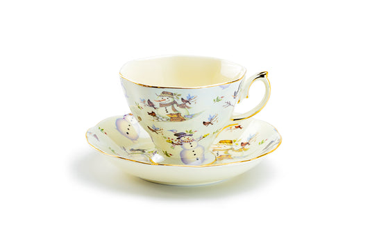 Grace Teaware Holiday Snowman Fine Porcelain Tea Cup and Saucer